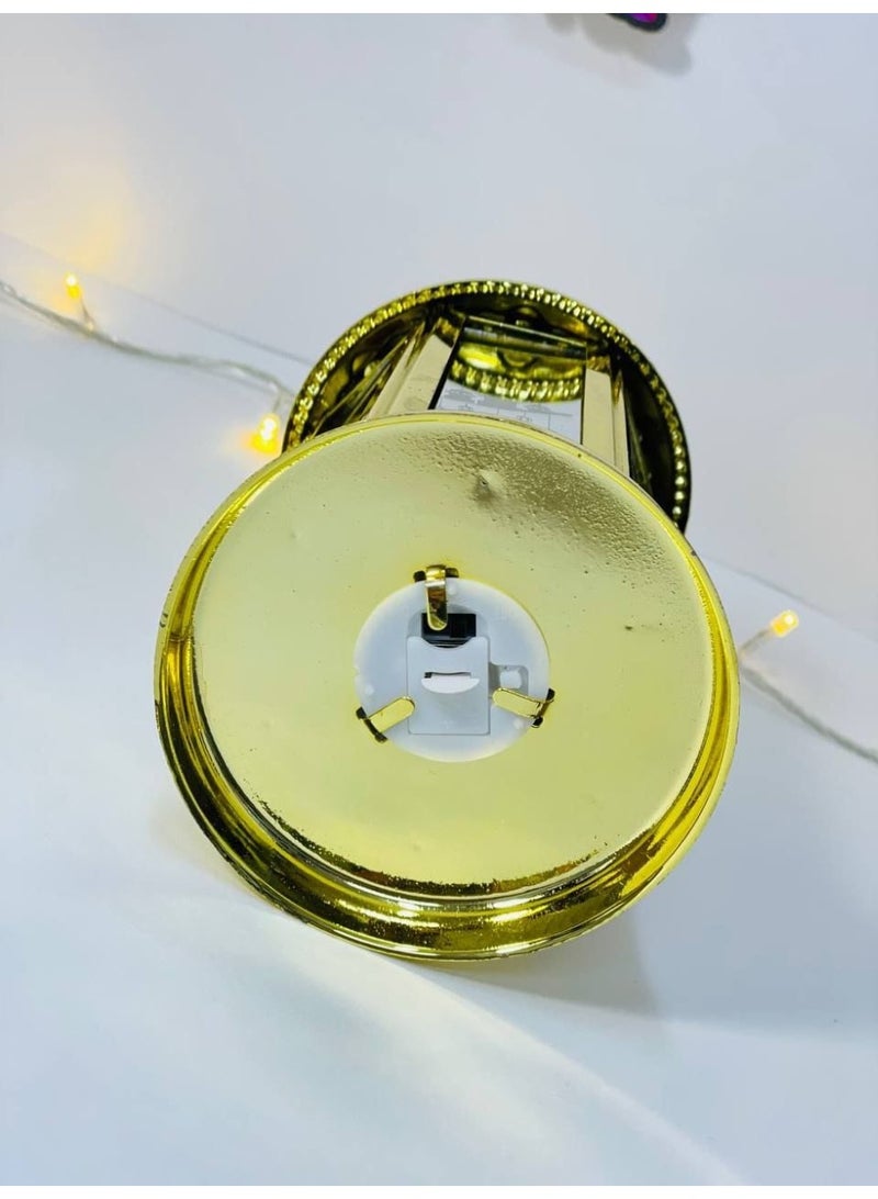 Hexagonal metal Ramadan lantern with printed glass, golden lantern, illuminated with lights and operates on clock batteries. Size: 22 cm - Image 5